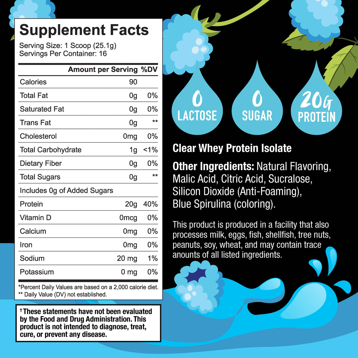Wildblue Raspberry Label Wild Blue Raspberry Protein Powder | 20g Clear Whey – Klear Protein